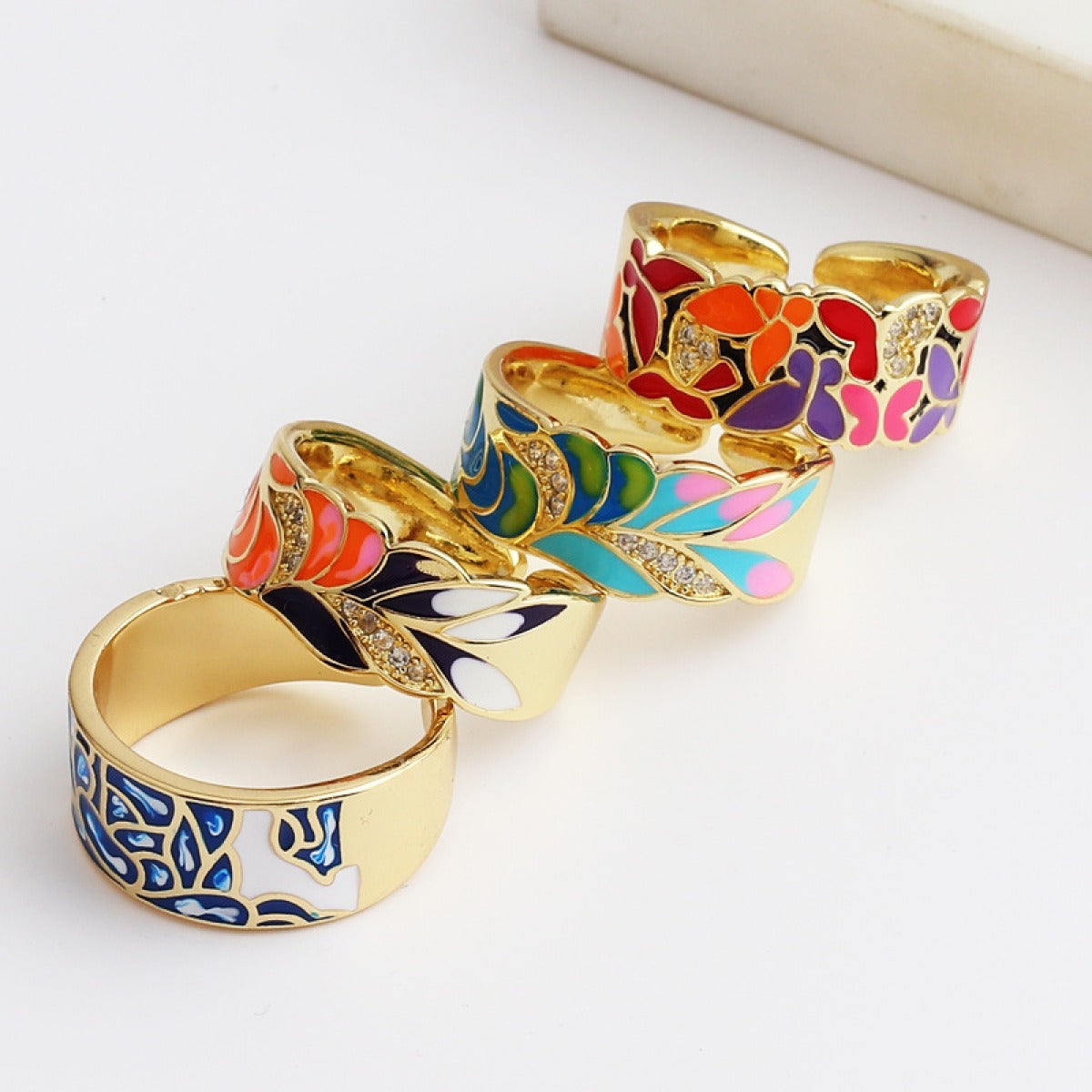 Kamille – Bague Camille grande motif de feuille bleue