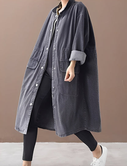 Jacinda - Grande veste en jean avec col haut pour femmes