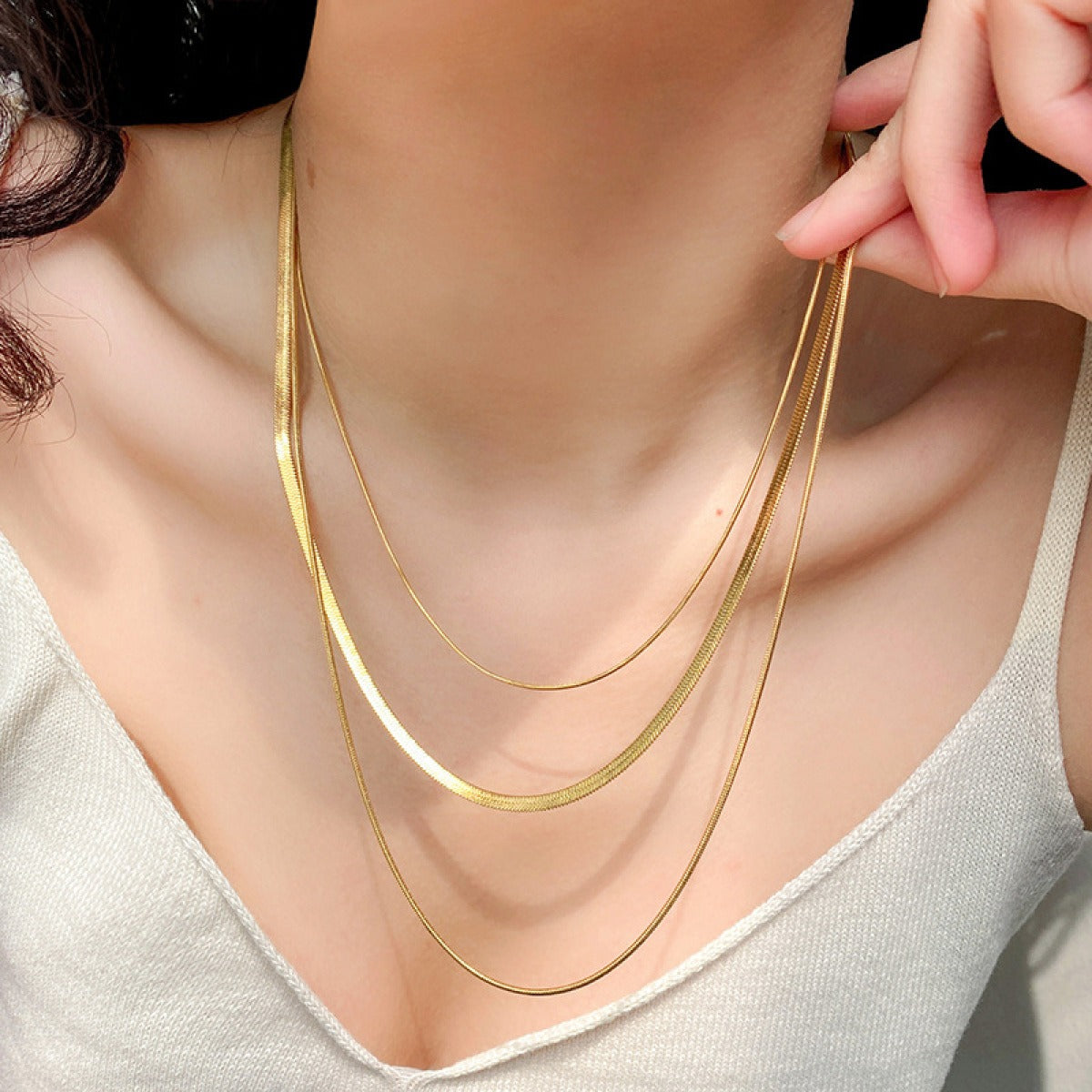 Ashley – Collier en chaîne serpent doré à 3 rangs