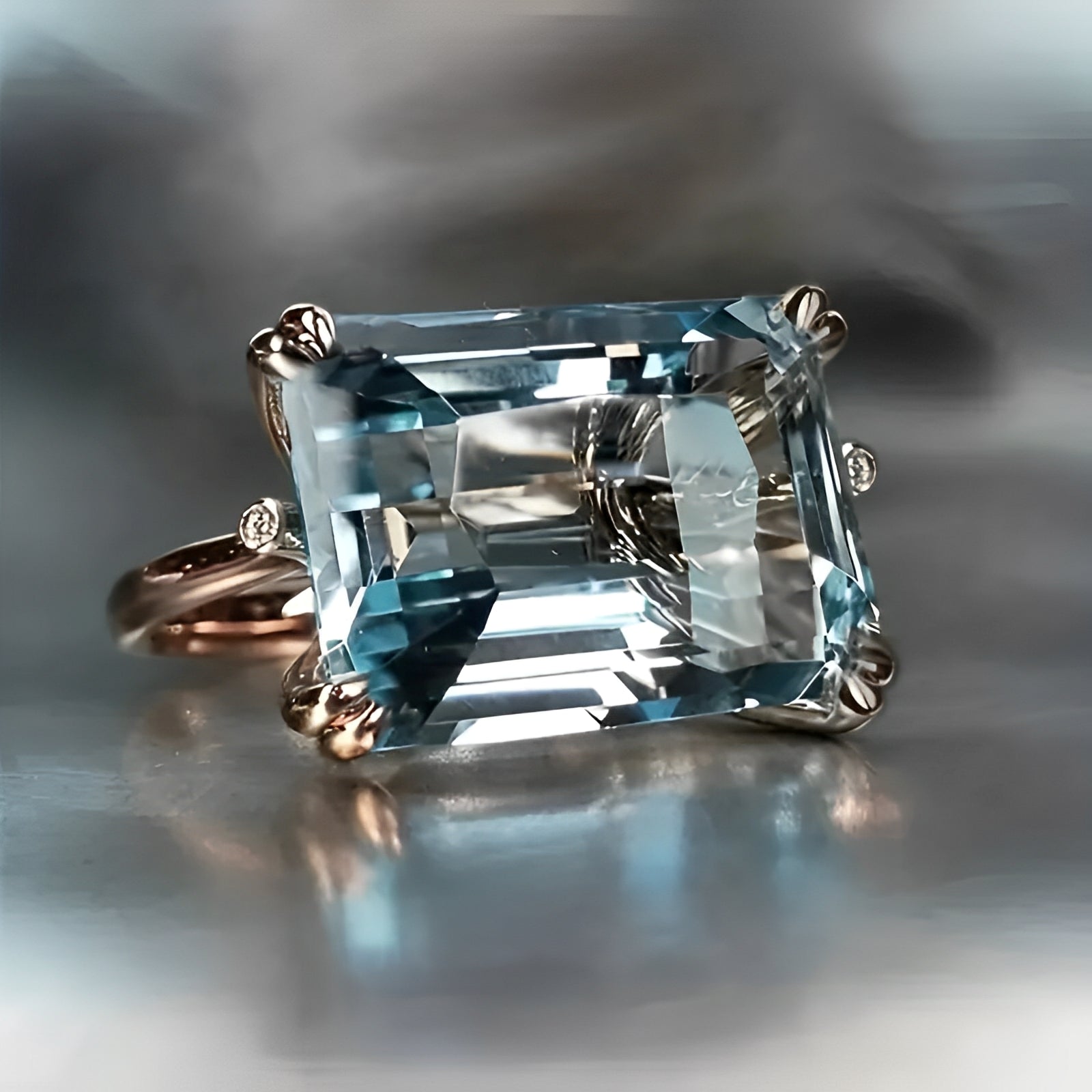 Yvaine – Bague vintage avec zirconite bleue