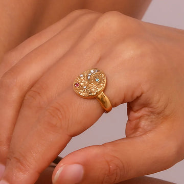 Solenya – Bague en cristal doré avec motif soleil-lune