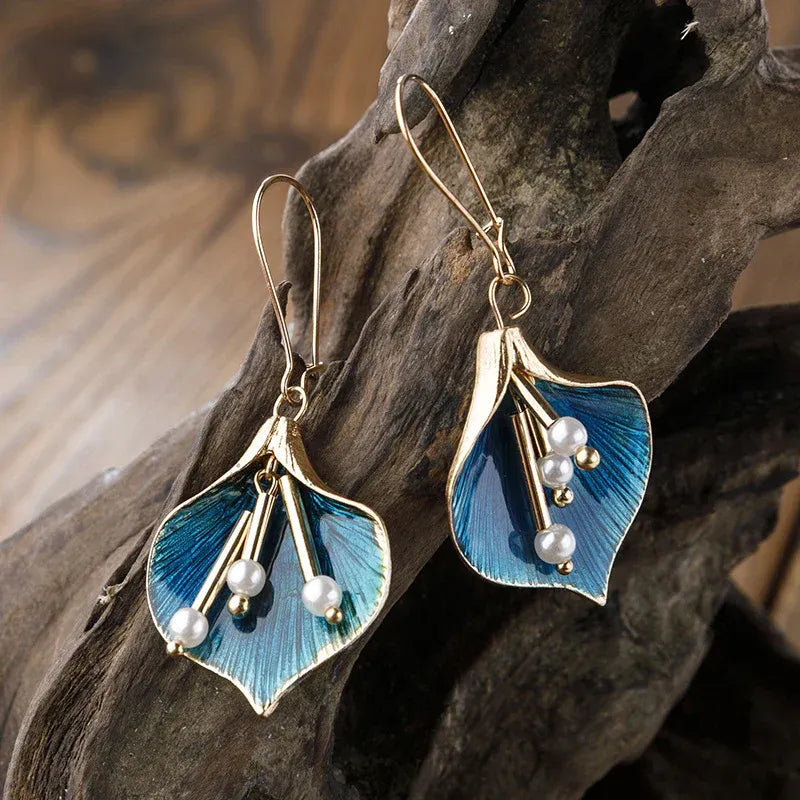Yara – Boucles d'oreilles Lotus Bleu en argent vintage