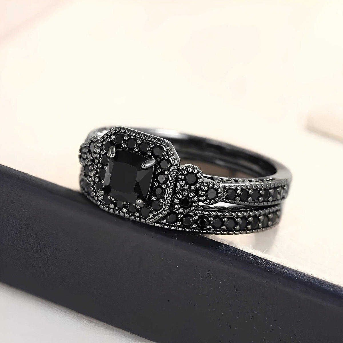 Adrian – Ensemble de bagues vintage en noir