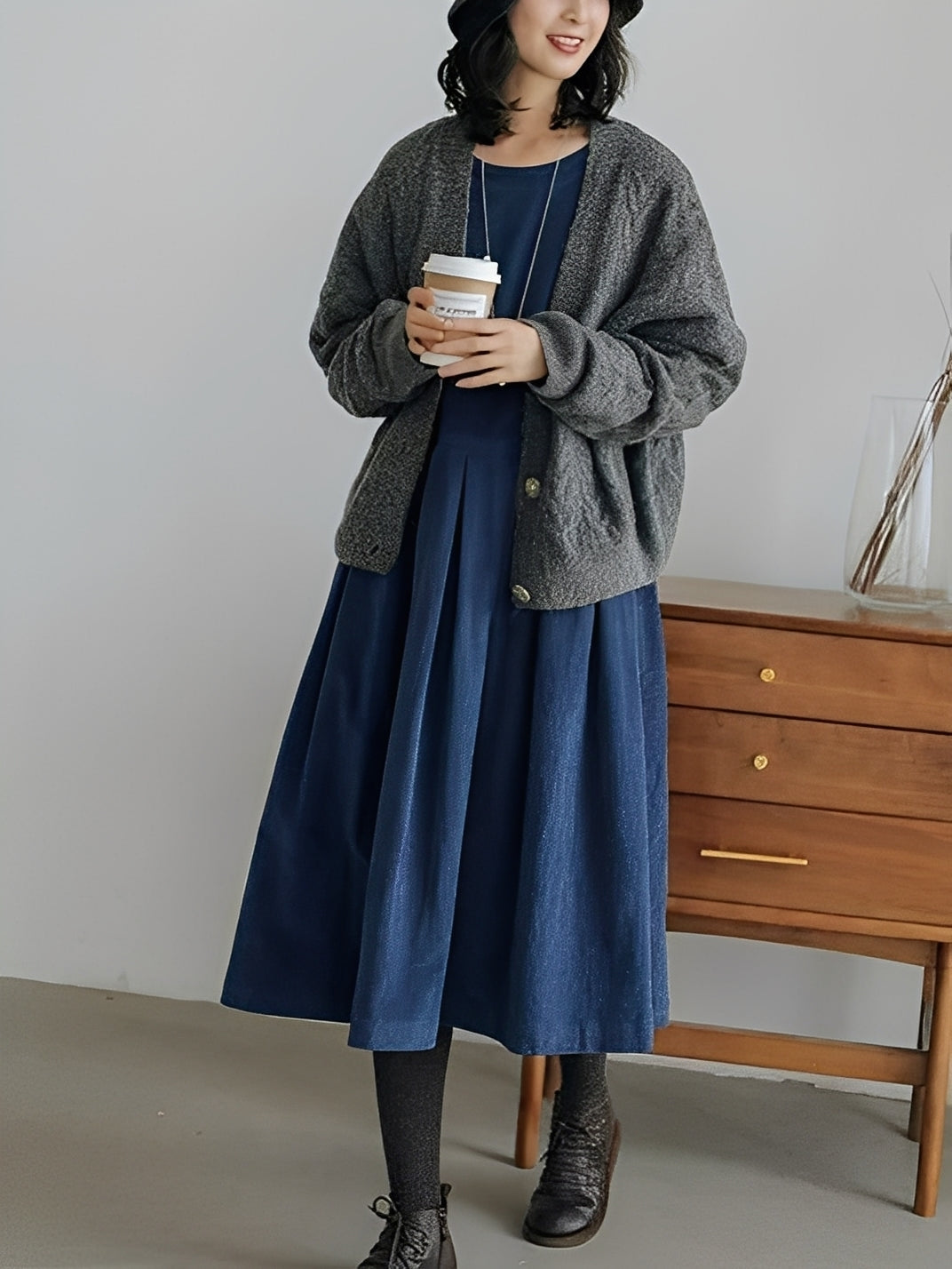 Shyanne - Robe décontractée en velours côtelé ample avec poches pour femmes