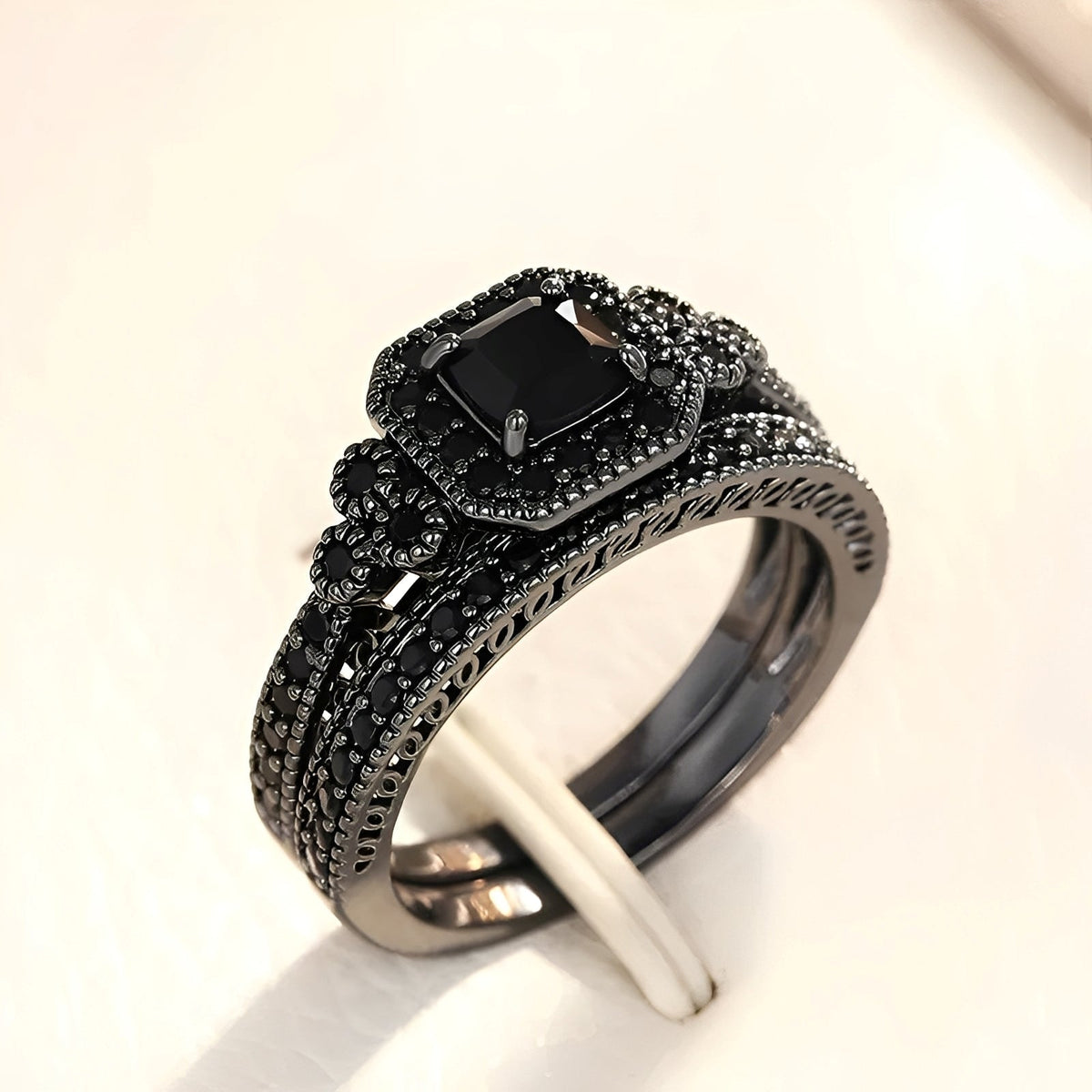 Adrian – Ensemble de bagues vintage en noir