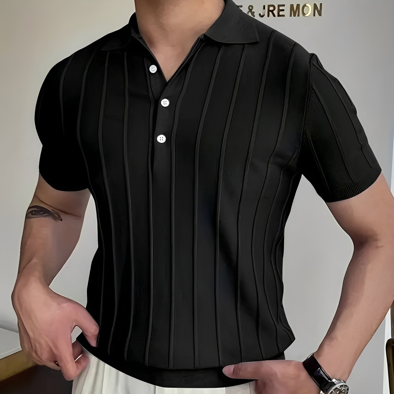 Joss - Chemise élégante avec revers rayé pour hommes