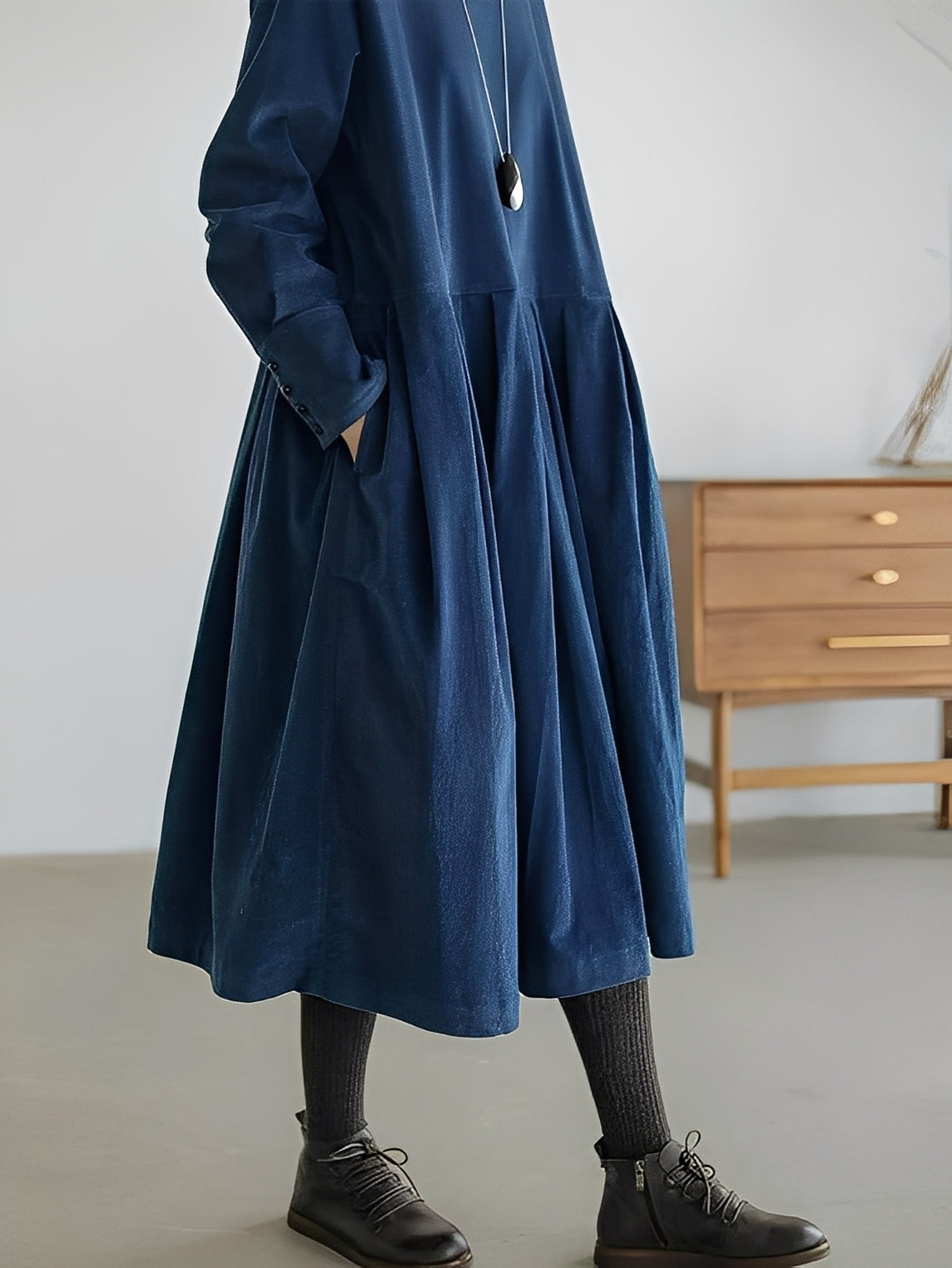 Shyanne - Robe décontractée en velours côtelé ample avec poches pour femmes