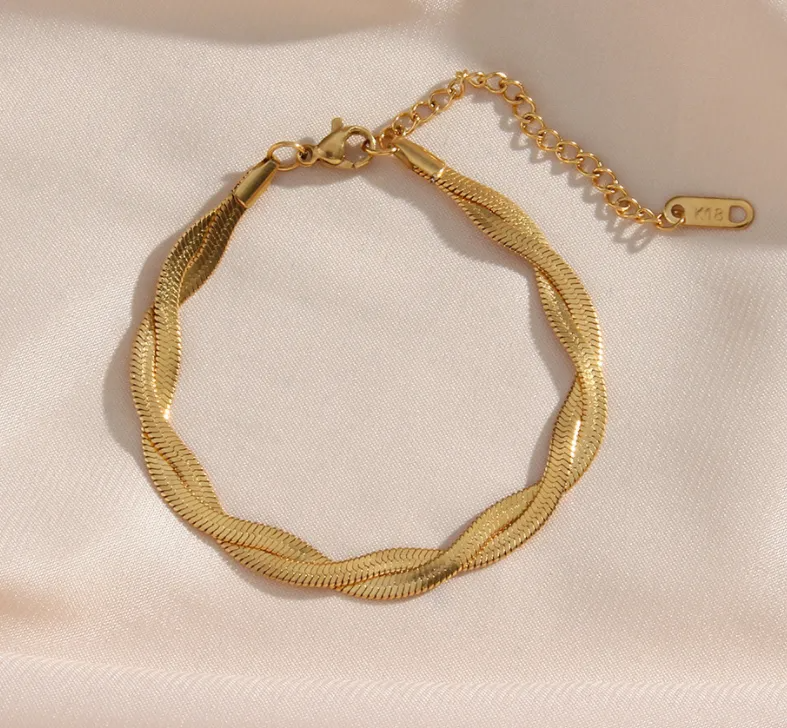 Alina – Ensemble de collier et bracelet élégant doré entrelacé
