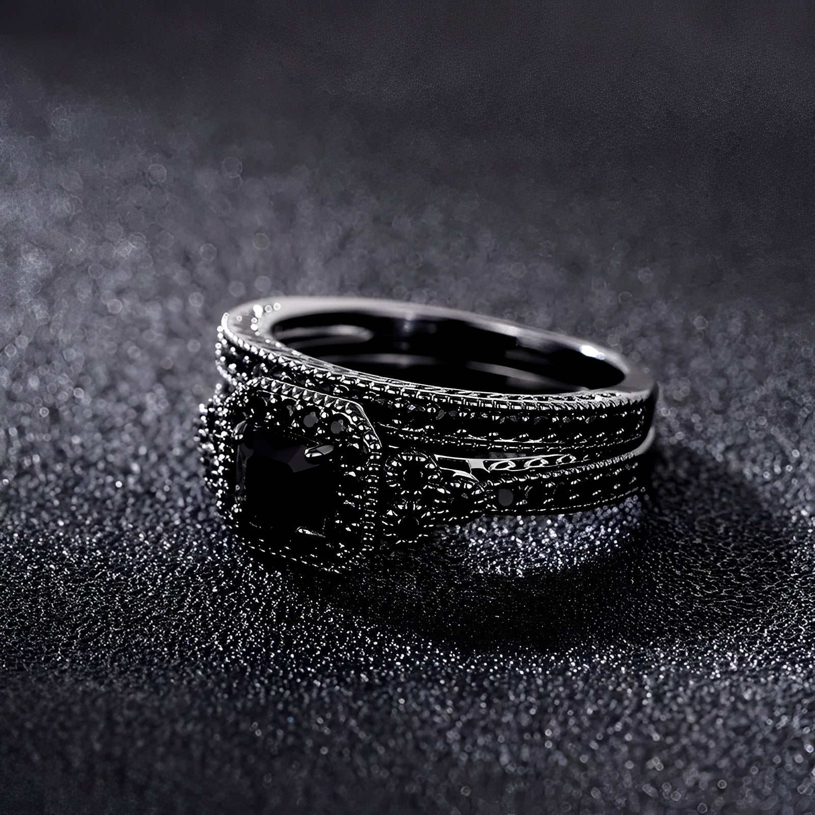 Adrian – Ensemble de bagues vintage en noir