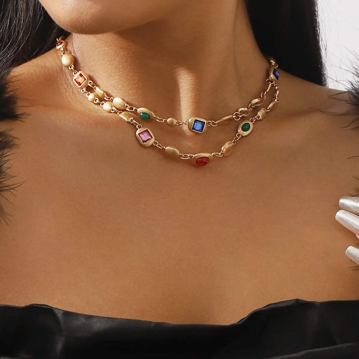 Aileen – Collier à double rangée de perles colorées