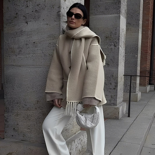 Amilia - Veste élégante et ample en laine avec écharpe pour femmes