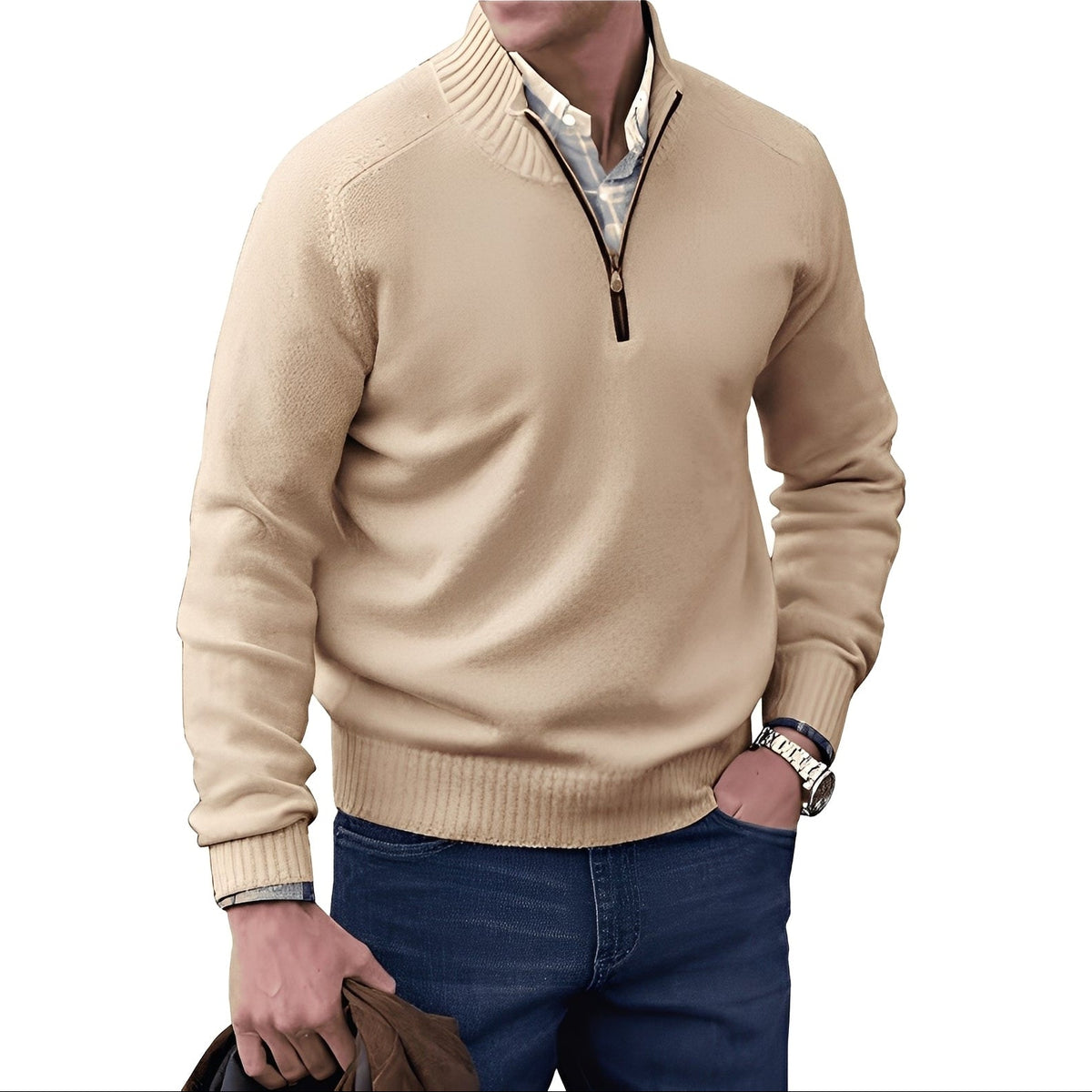 Kian - Pull moderne pour homme avec fermeture éclair pratique