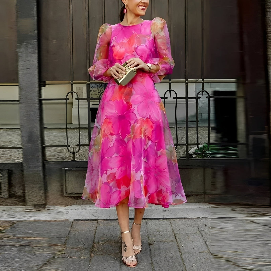 Shelley - Robe midi élégante à motif floral pour femmes