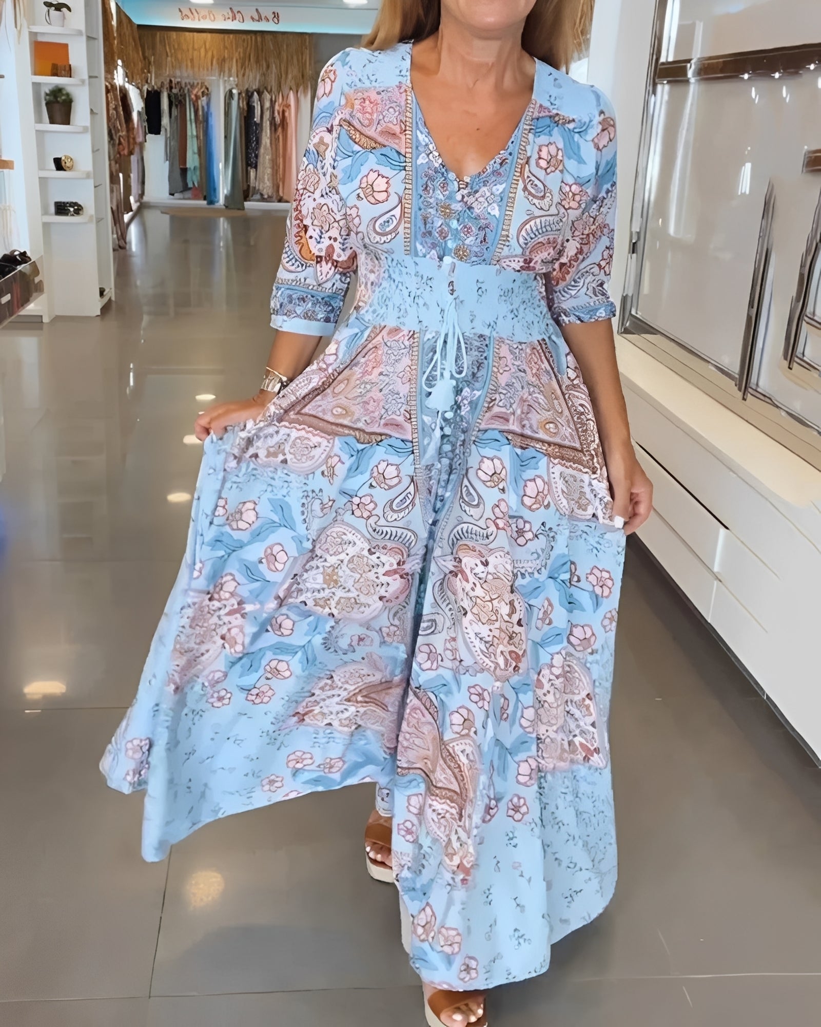 Jasmin - Robe élégante à col en V avec imprimé pour femmes