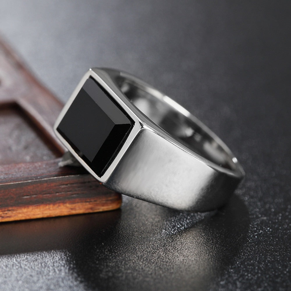 Daro – Bague de sceau masculine avec pierre noire