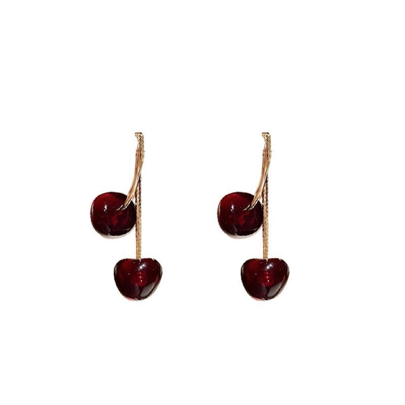 Cheri – Boucles d'oreilles dorées pendantes en cerisier