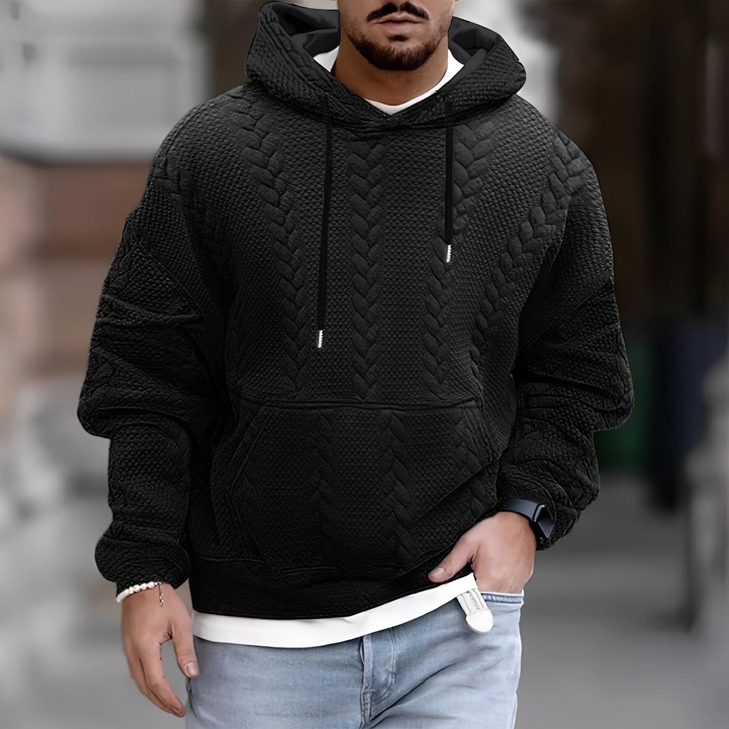 Wallis - Élégante, veste tricotée à capuche ample pour homme