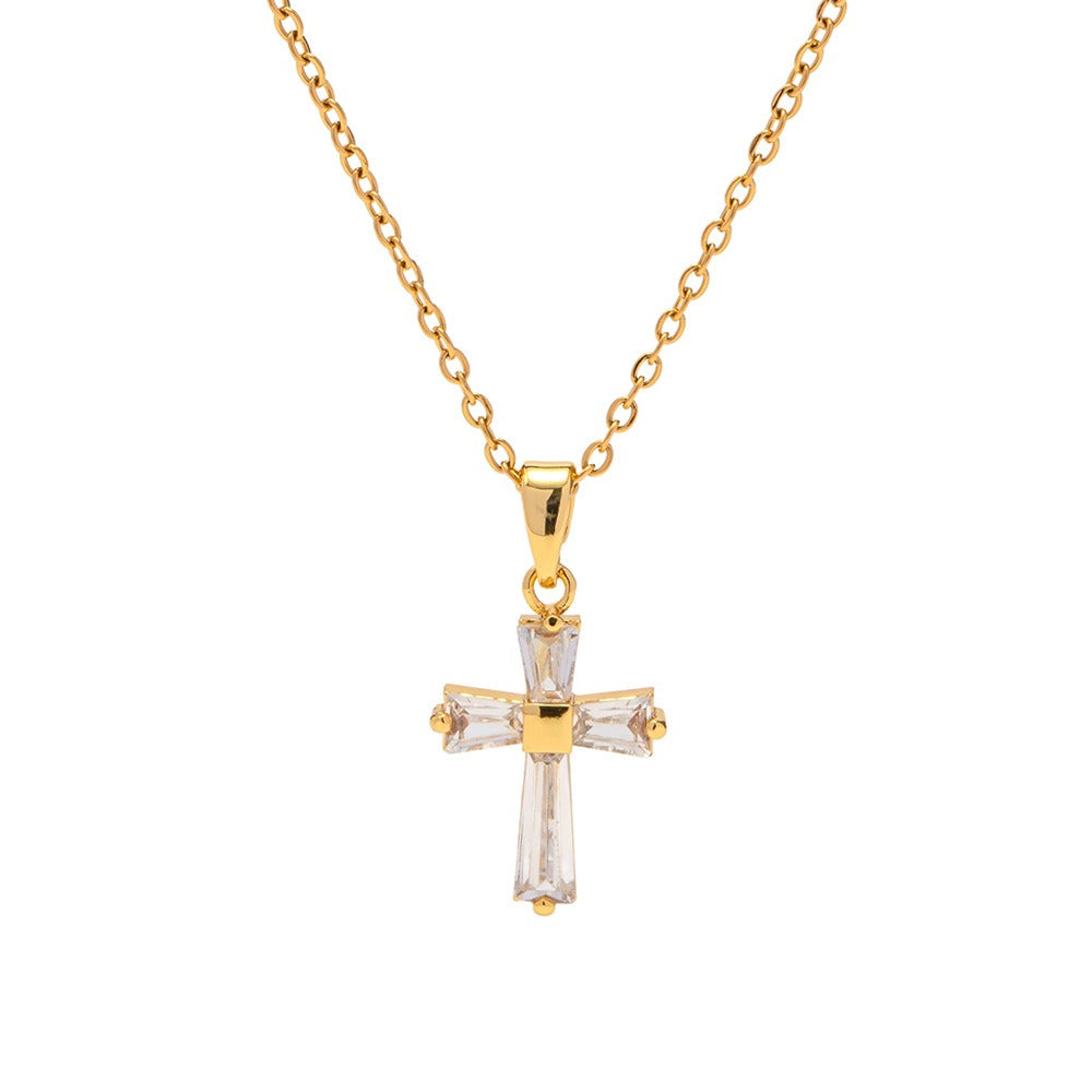 Mae – Collier doré avec croix de zircon
