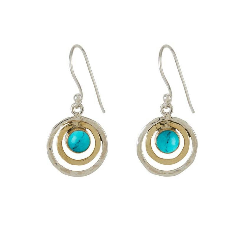 Nayah – Boucles d'oreilles Boho Saturne avec pierre turquoise, finition en argent et or