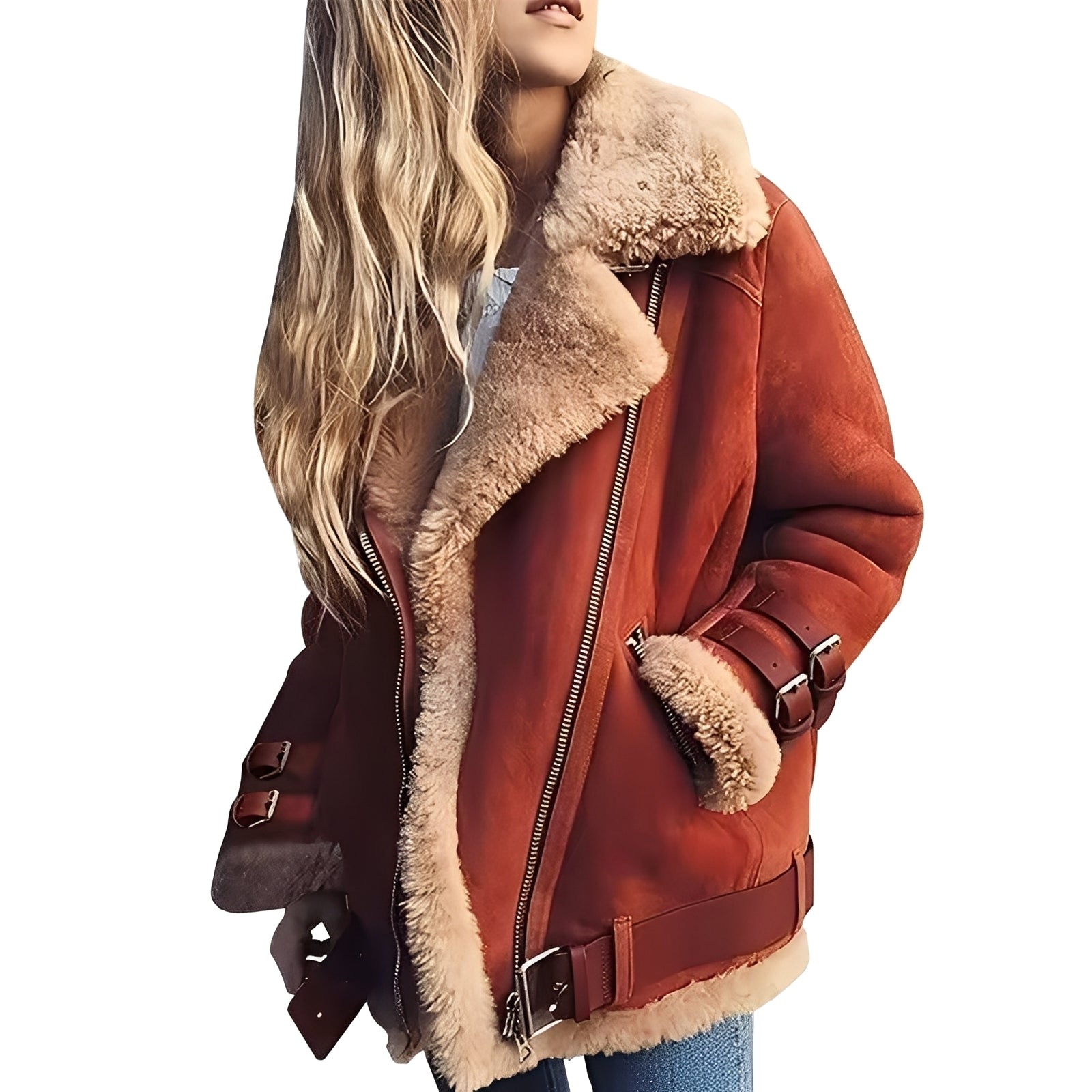 Jessie - Veste Biker en laine chaude avec fermeture éclair pour femmes