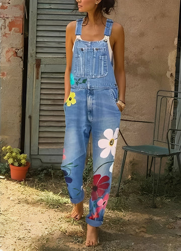 Emilia - Combinaison en jean à fleurs pour femmes