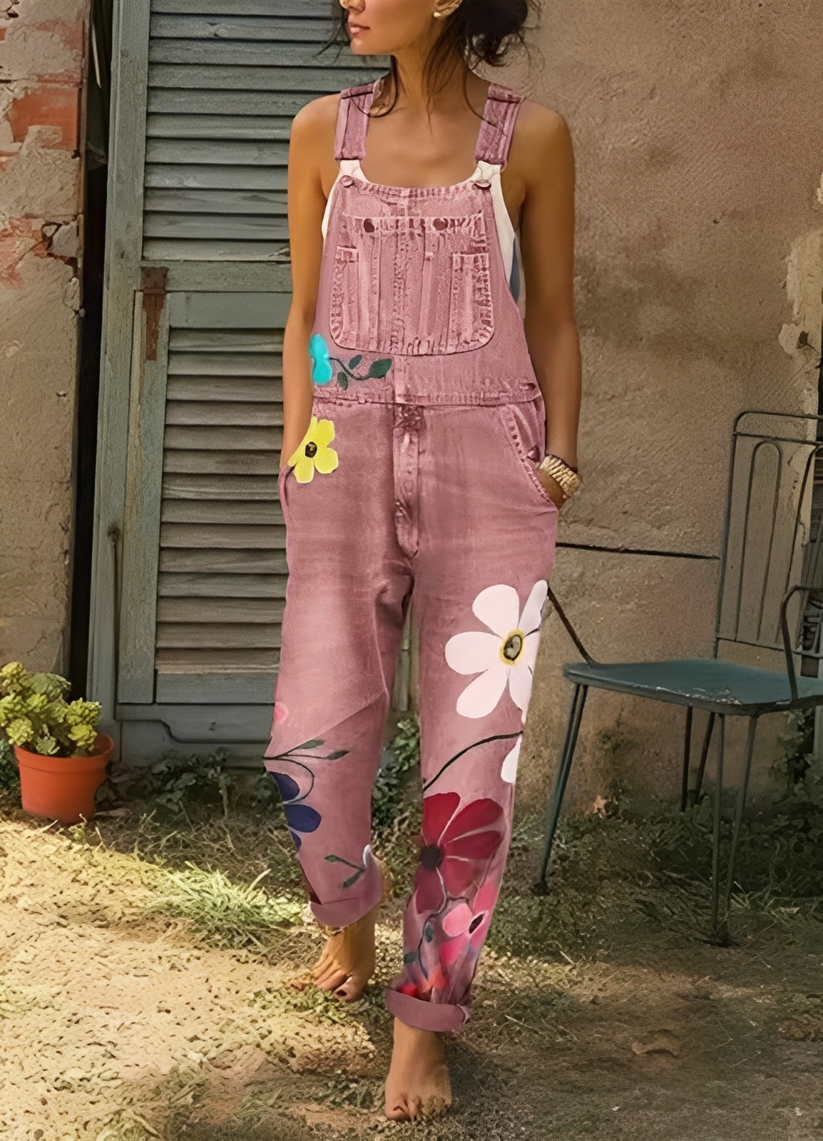 Emilia - Combinaison en jean à fleurs pour femmes