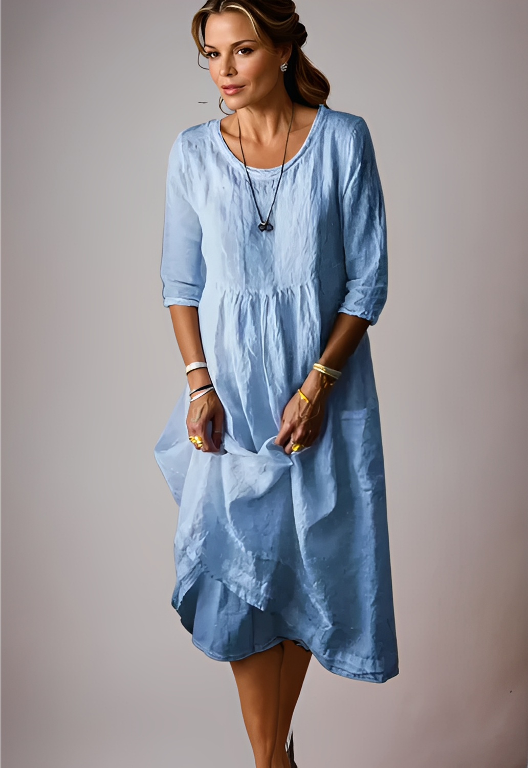 Hazel - Robe décontractée et ample avec manches 3/4 pour femmes