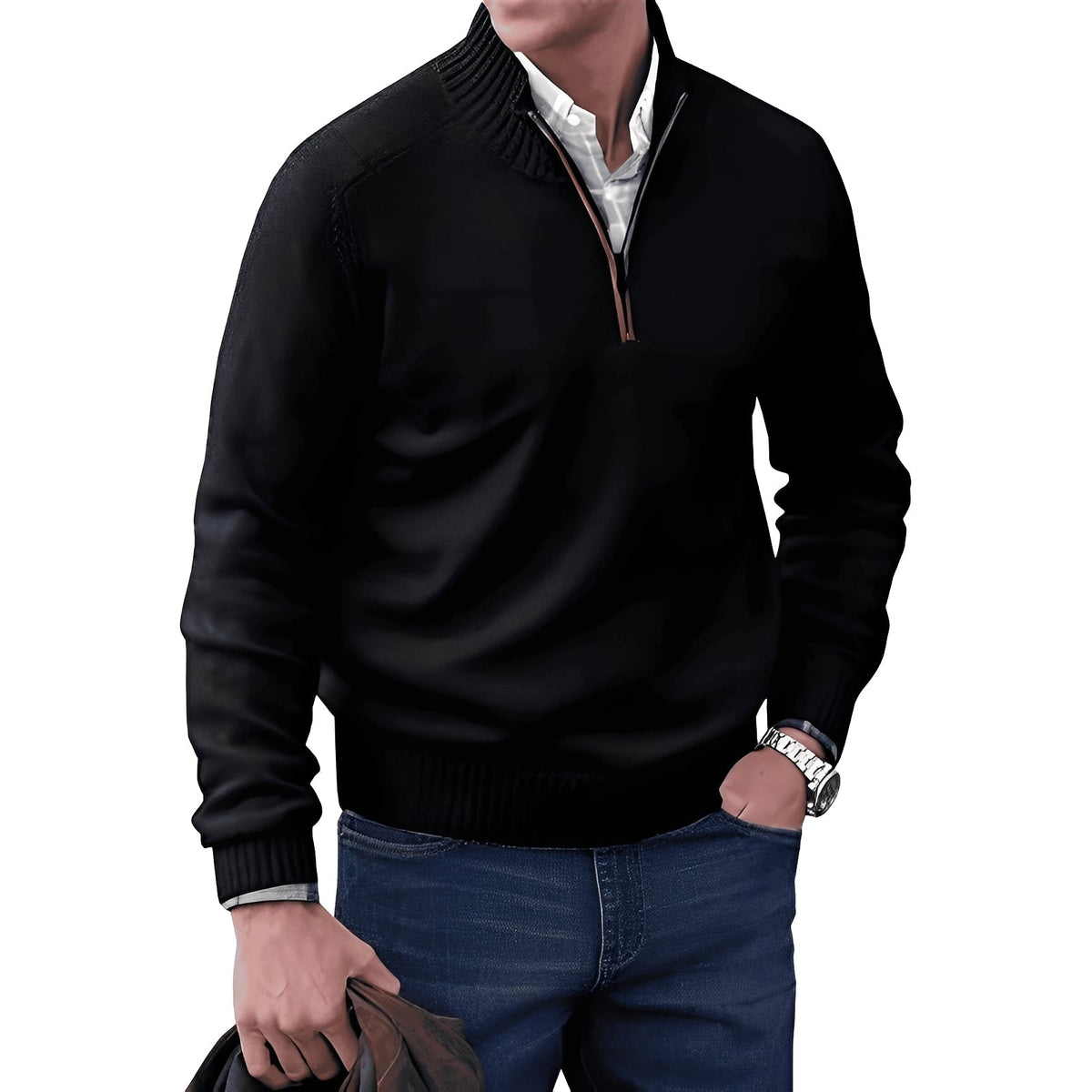 Kian - Pull moderne pour homme avec fermeture éclair pratique