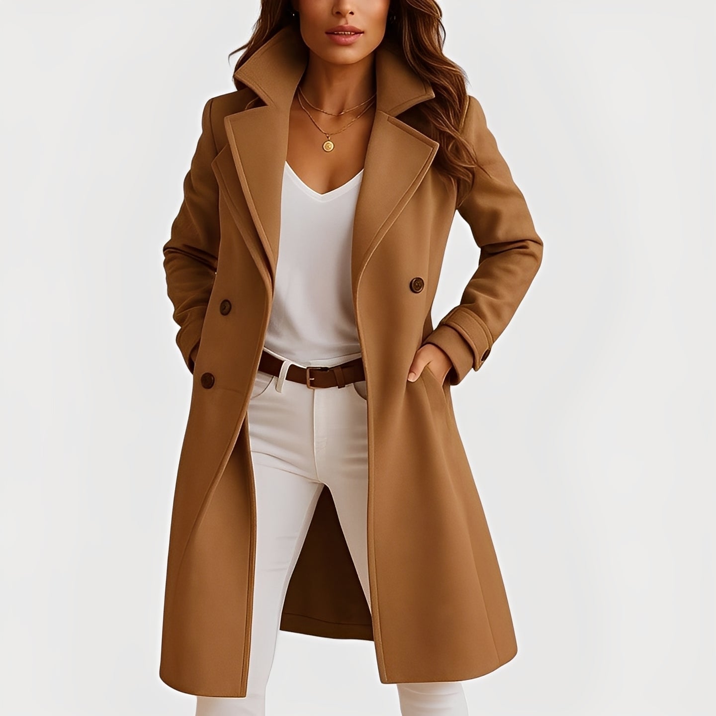 Camille - Manteau élégant à simple boutonnage avec poches pour femmes