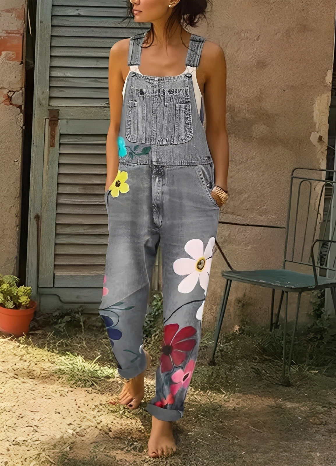 Emilia - Combinaison en jean à fleurs pour femmes