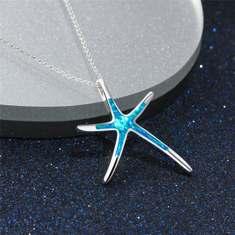 Starla – Chaîne en argent avec étoile de mer et opale bleue