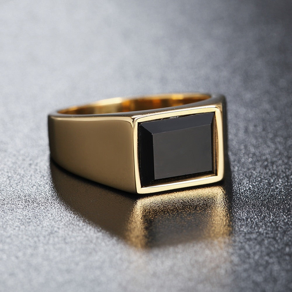 Daro – Bague de sceau masculine avec pierre noire