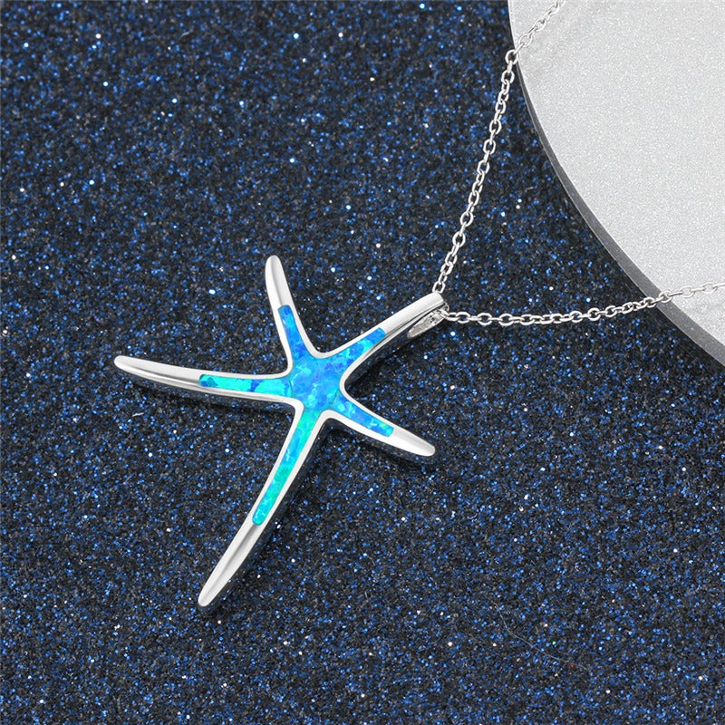 Starla – Chaîne en argent avec étoile de mer et opale bleue