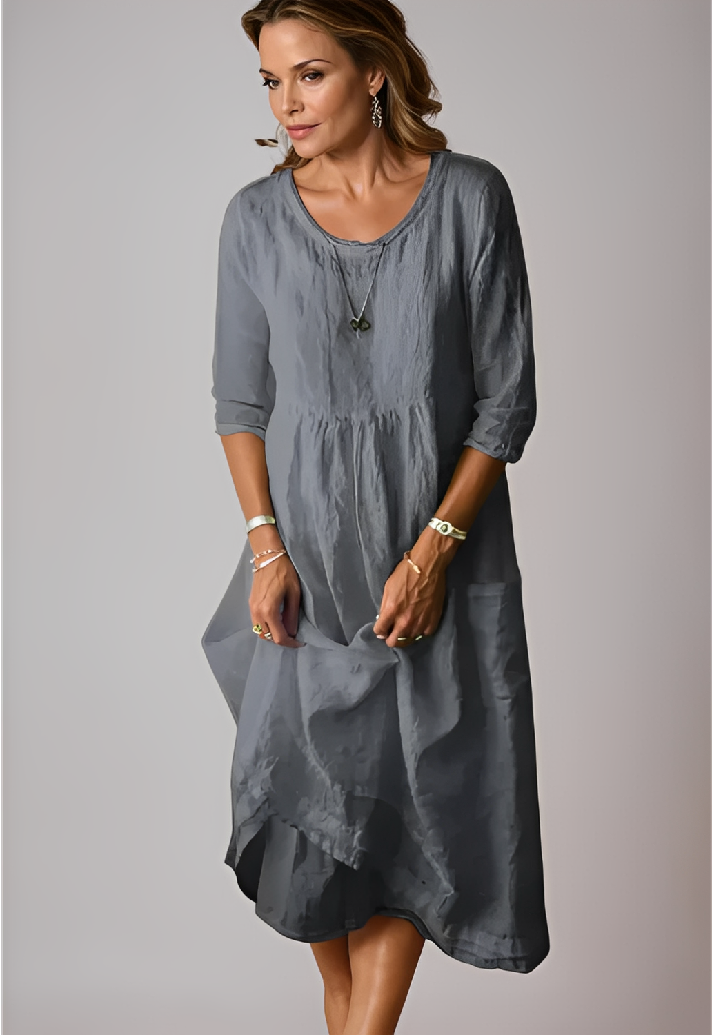 Hazel - Robe décontractée et ample avec manches 3/4 pour femmes