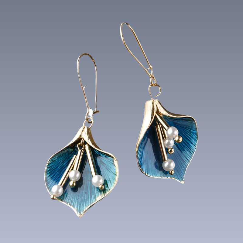 Yara – Boucles d'oreilles Lotus Bleu en argent vintage