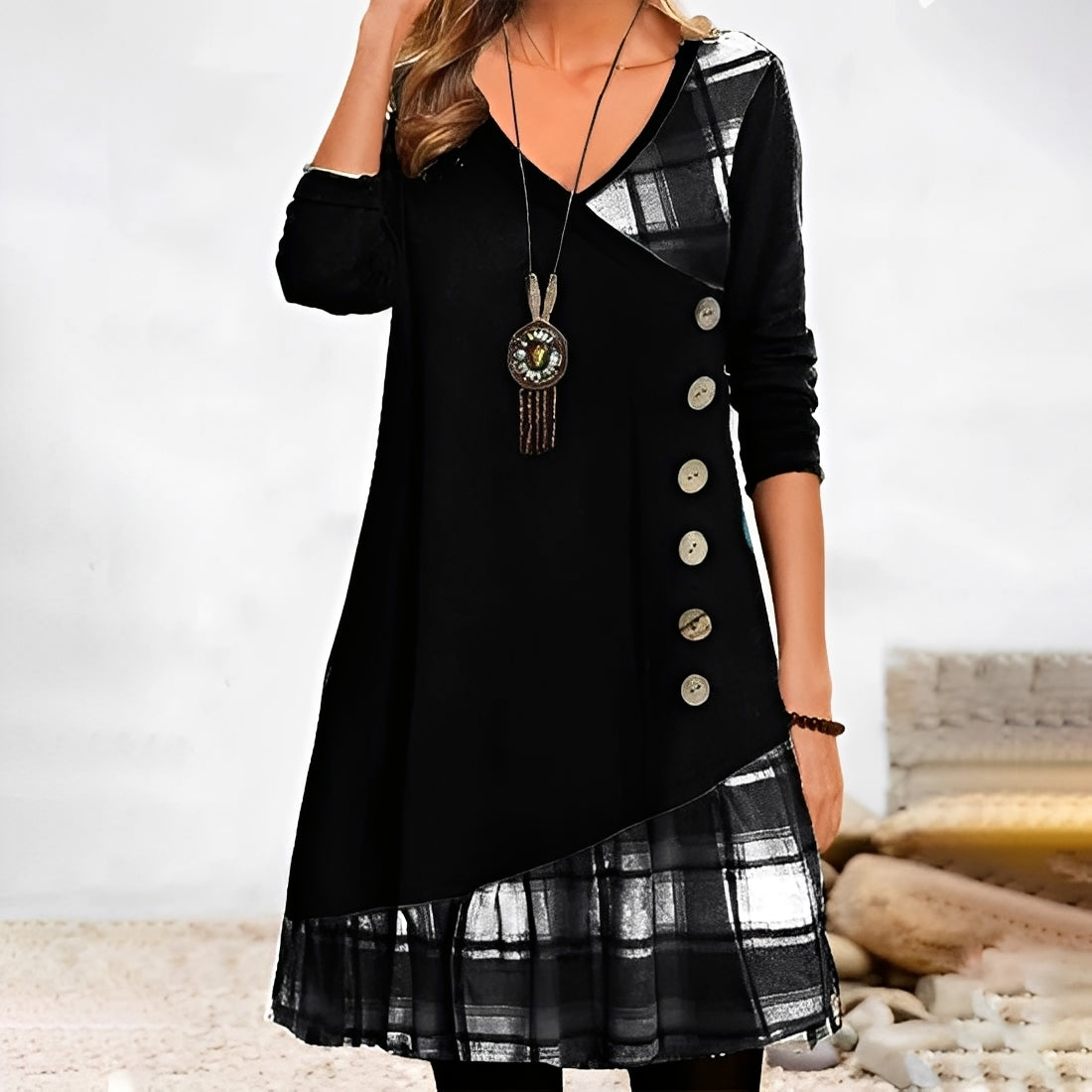 Shawnee - Robe casual avec design patchwork et carreaux pour femmes