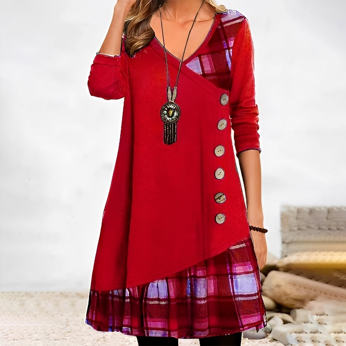 Shawnee - Robe casual avec design patchwork et carreaux pour femmes