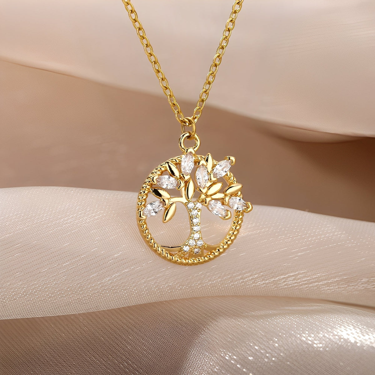Toshi – collier arbre de la vie en or avec zirconia
