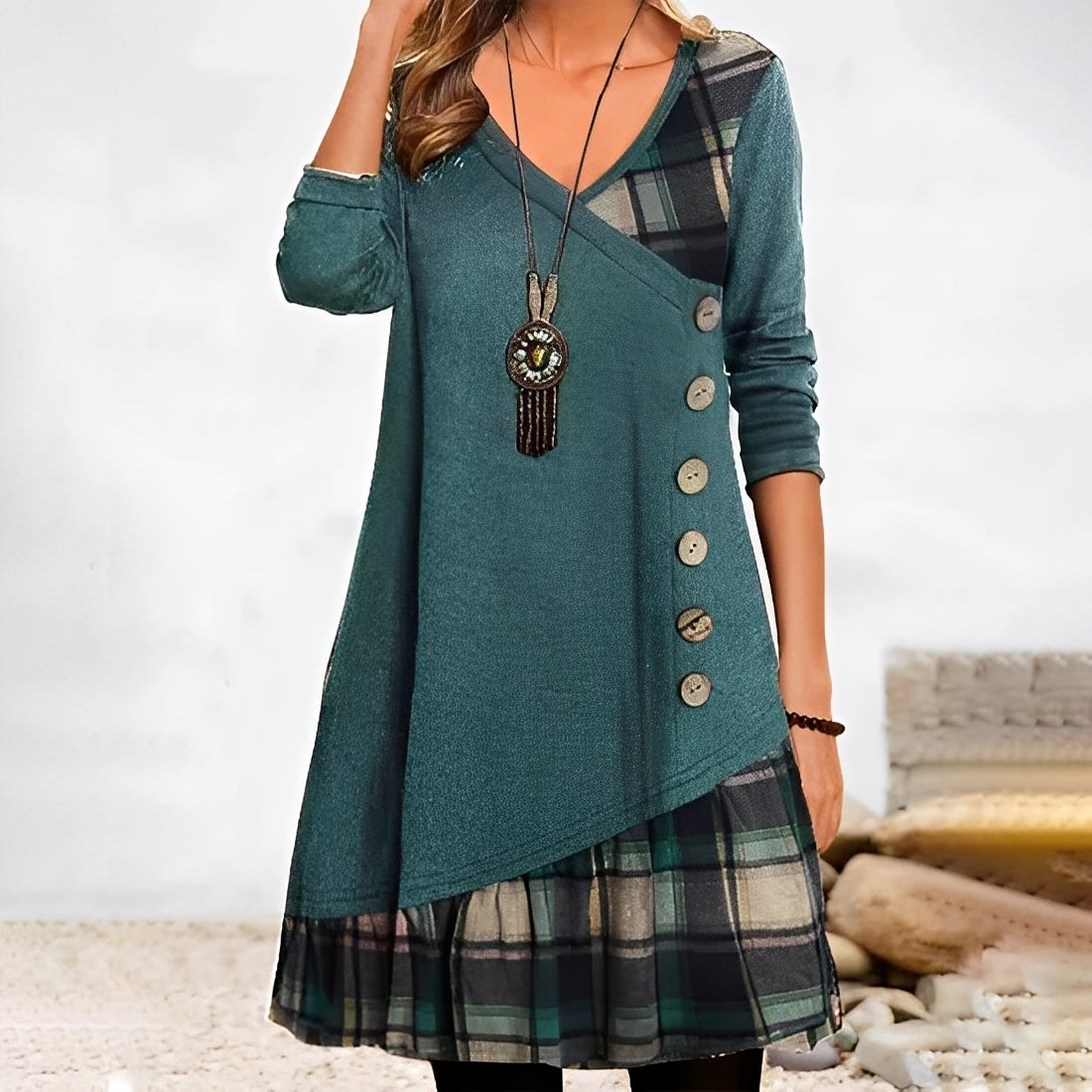 Shawnee - Robe casual avec design patchwork et carreaux pour femmes