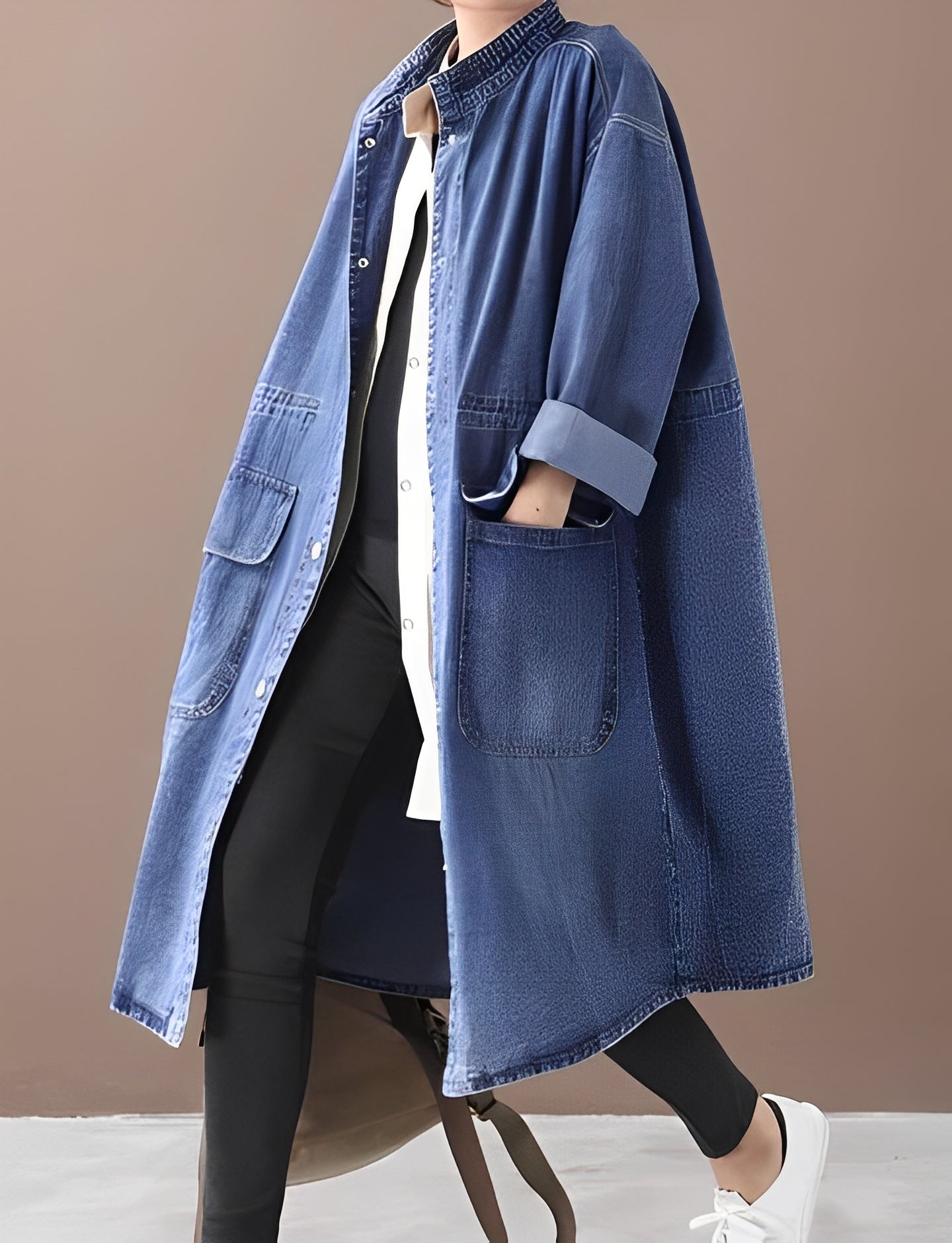 Jacinda - Grande veste en jean avec col haut pour femmes