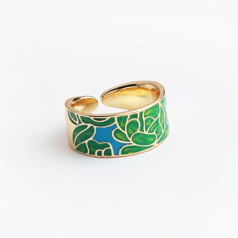 Kamille – Bague Camille grande motif de feuille bleue