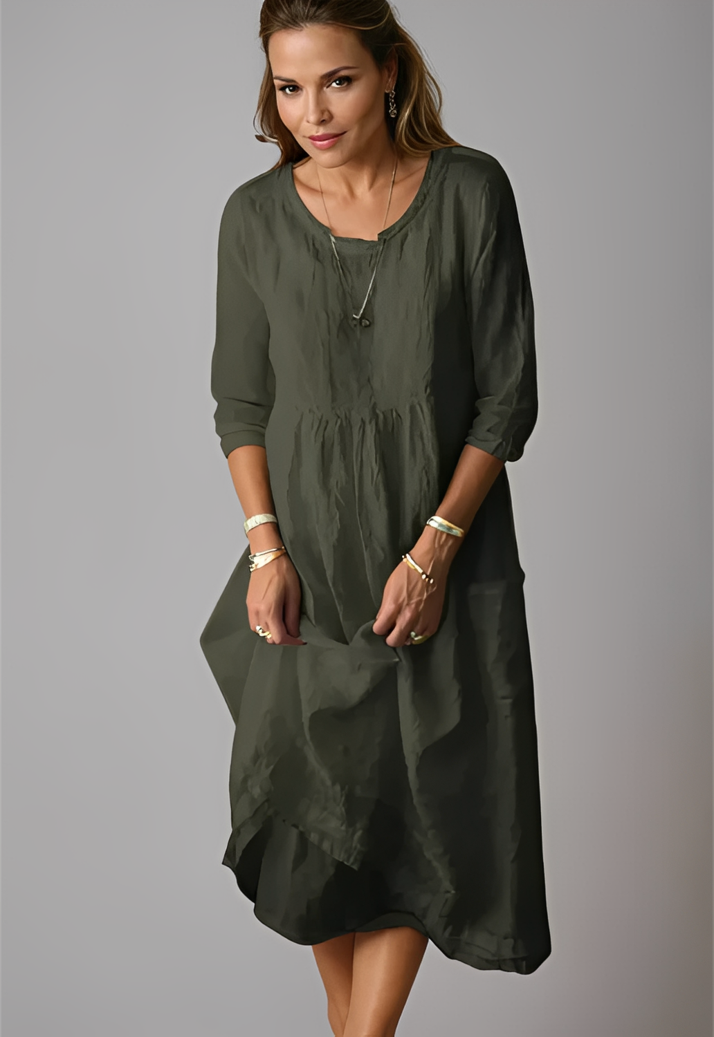 Hazel - Robe décontractée et ample avec manches 3/4 pour femmes