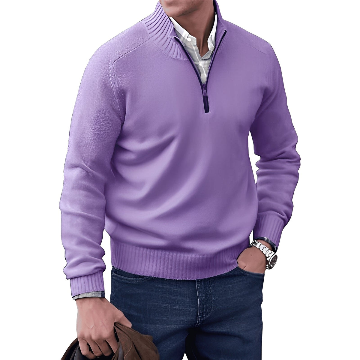 Kian - Pull moderne pour homme avec fermeture éclair pratique