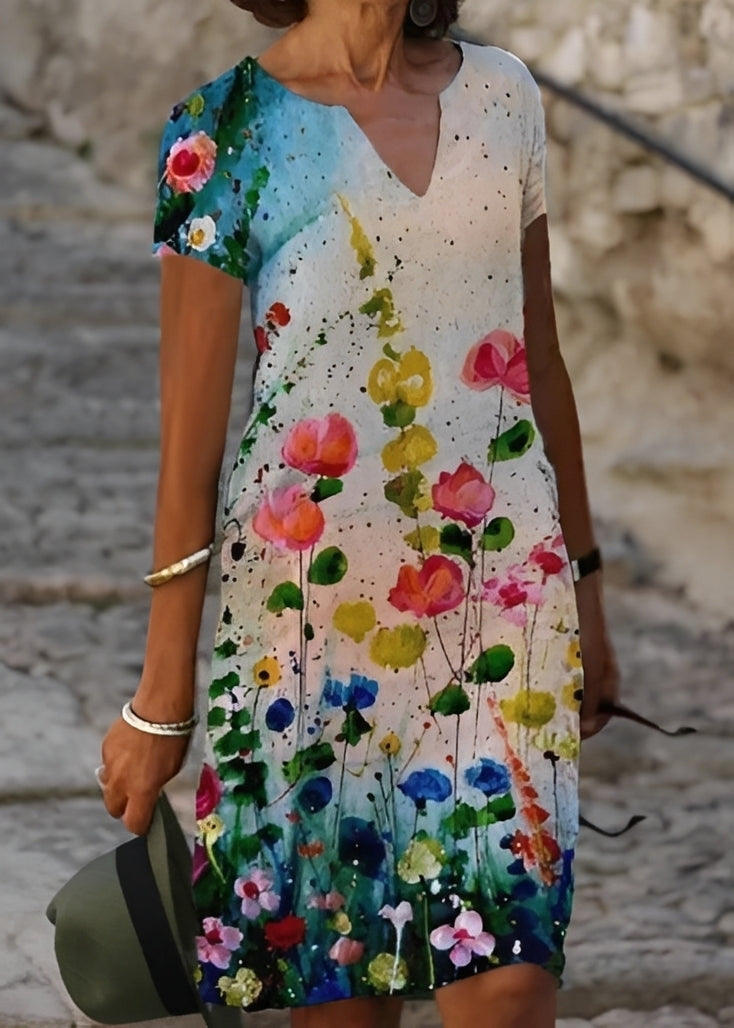 Kristina - Robe fleurie élégante à manches courtes pour femmes