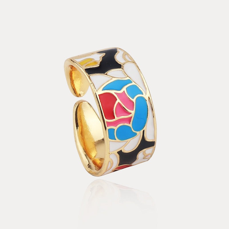 Kamille – Bague Camille grande motif de feuille bleue