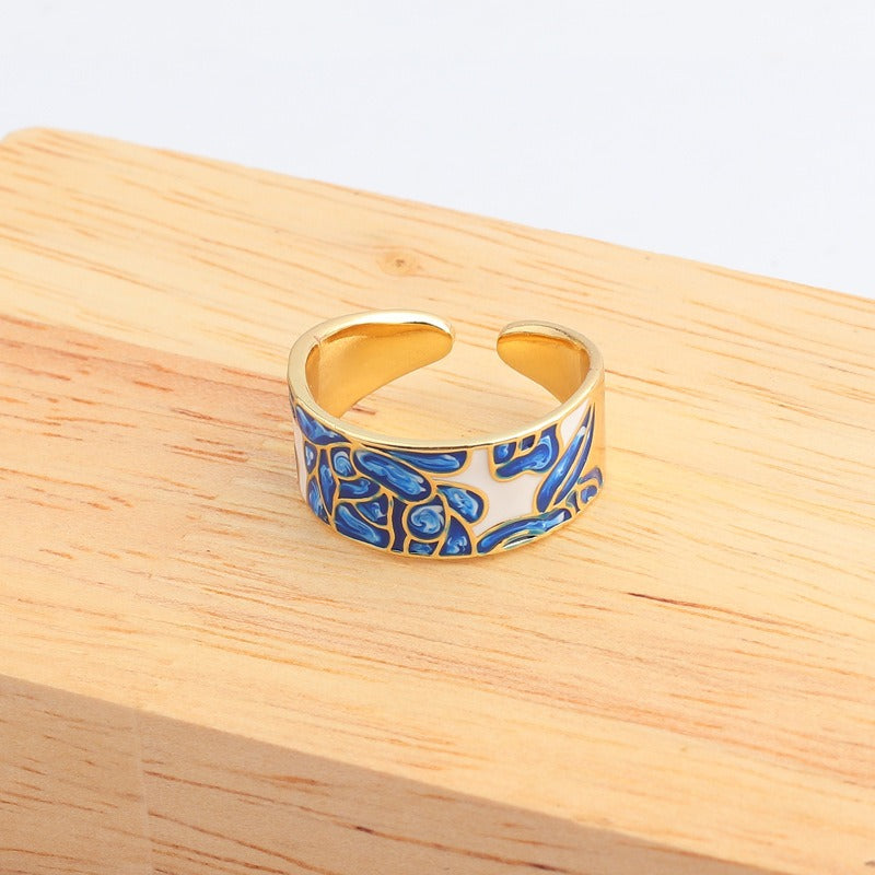 Kamille – Bague Camille grande motif de feuille bleue