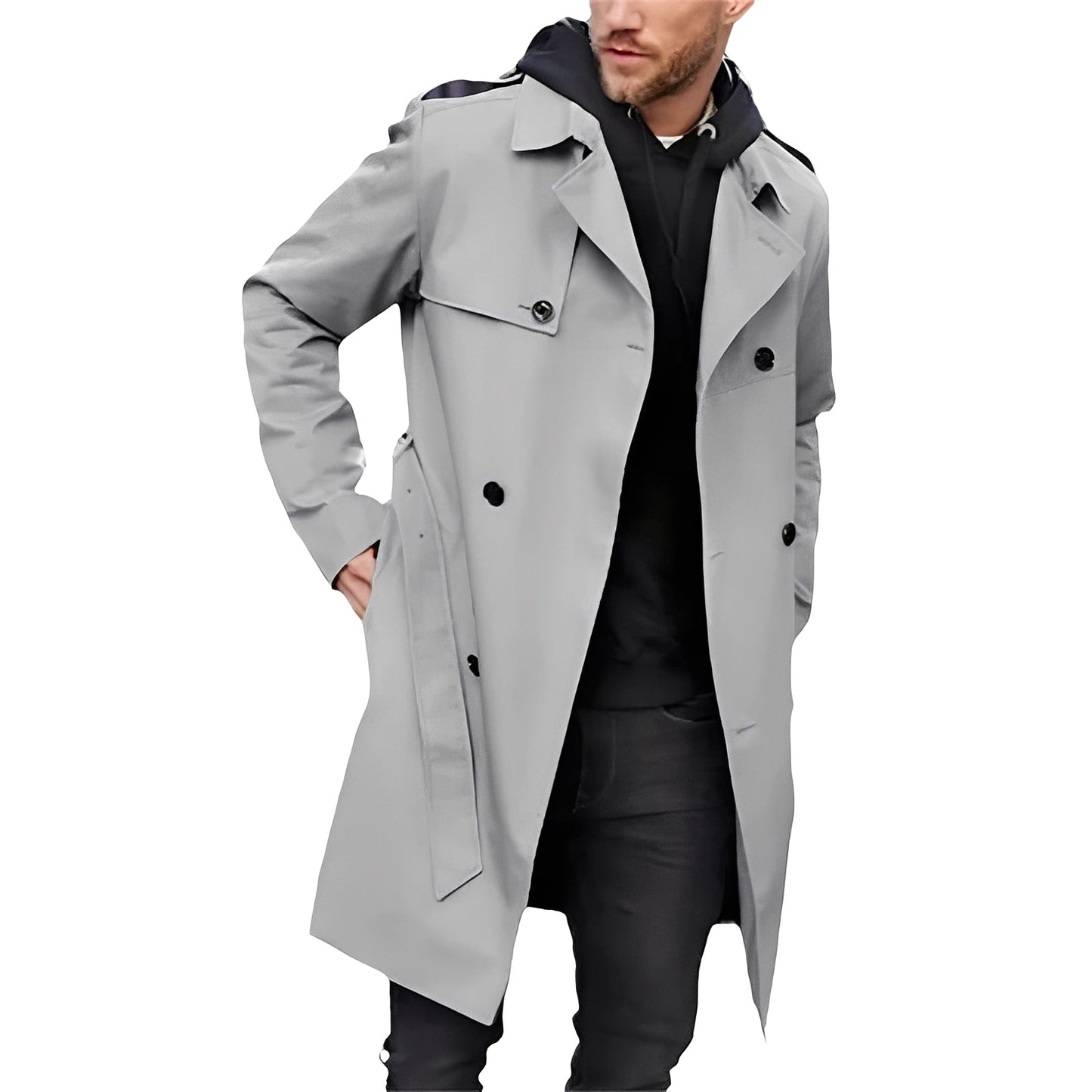 Jaycob - Manteau long multifonctionnel à double boutonnage pour homme