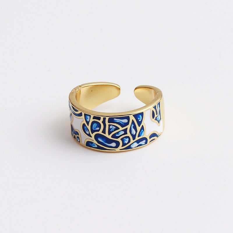 Kamille – Bague Camille grande motif de feuille bleue