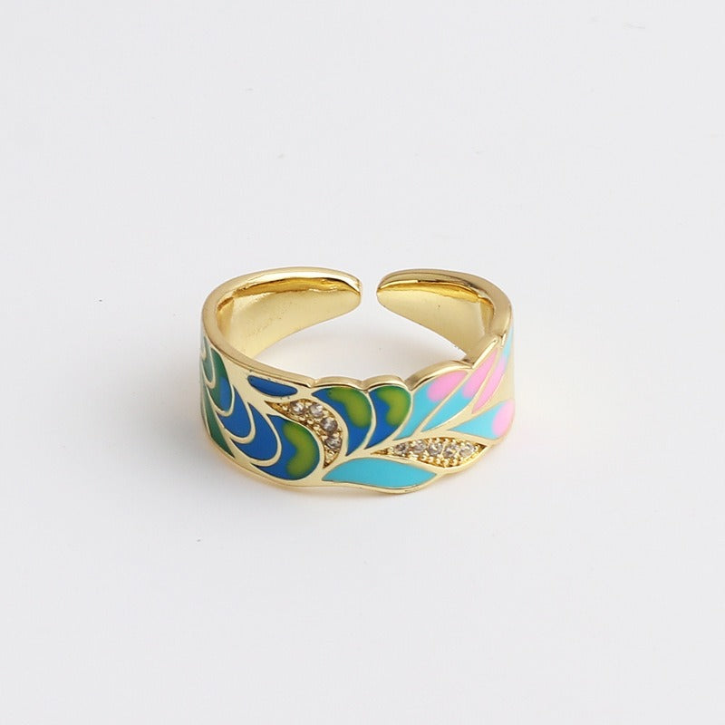 Kamille – Bague Camille grande motif de feuille bleue