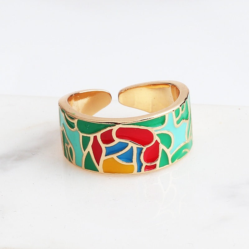 Kamille – Bague Camille grande motif de feuille bleue